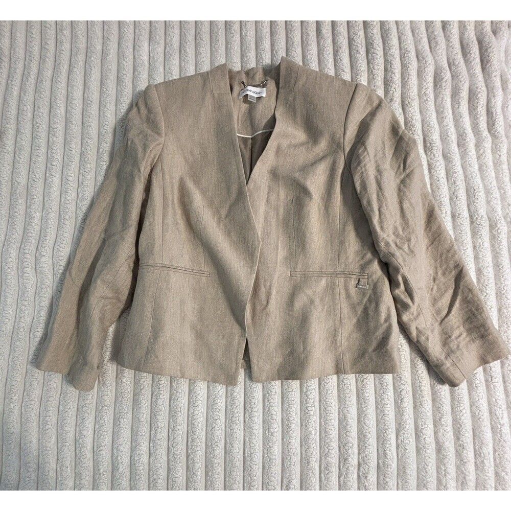Calvin Klein Blazer Womens 16W Beige Open Front Career Jacket Plus Size Workwear